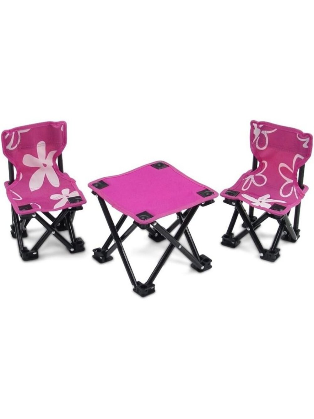 18-Inch Doll Camping Set - 3-Piece Folding Chairs & Table, Pink Outdoor